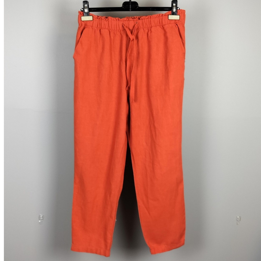 Love Tree Linen Viscose Paperbag Waist Pants Womens Size Medium Orange Rust